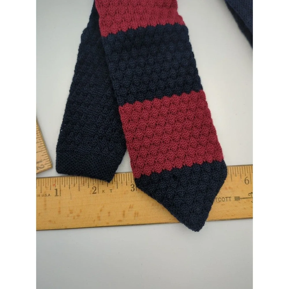 2014‎ The Knottery New York 100% Wool Necktie Striped Maroon & Navy Blue